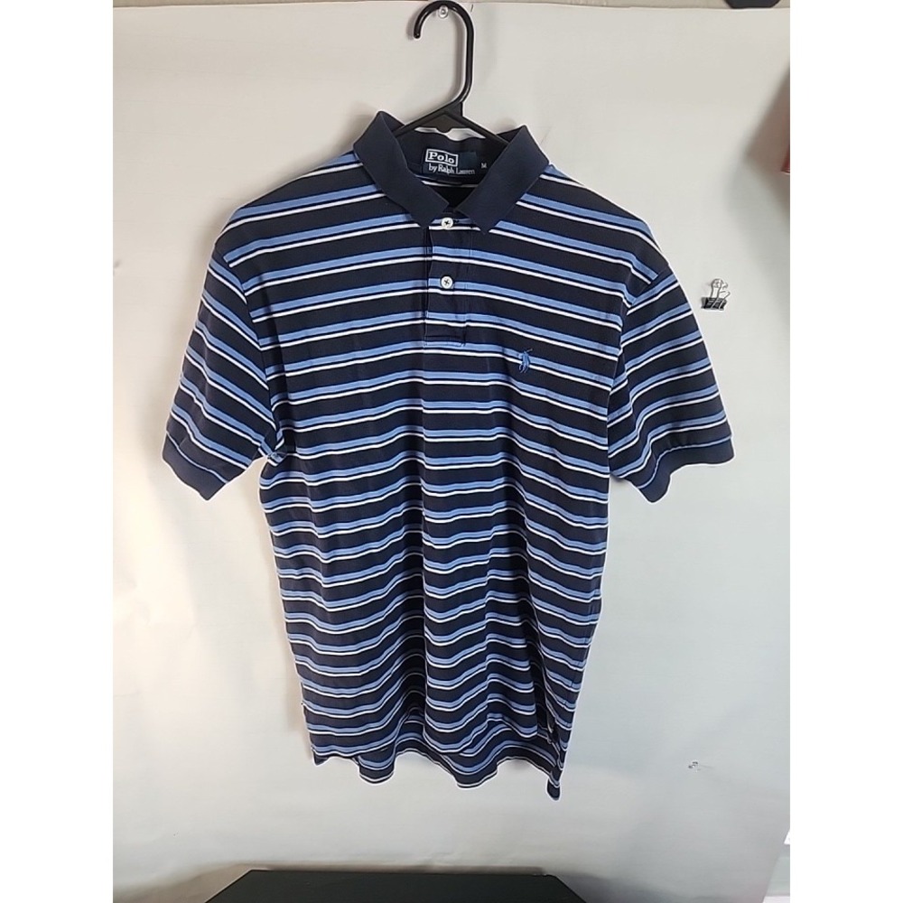 POLO BY RALPH LAUREN BLUE & WHITE STRIPED POLO SHORT SLEEVE SHIRT SIZE Medium